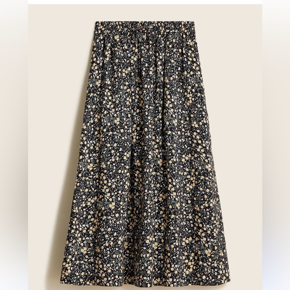 J. Crew Black Maxi Skirt with Cream Floral Print
